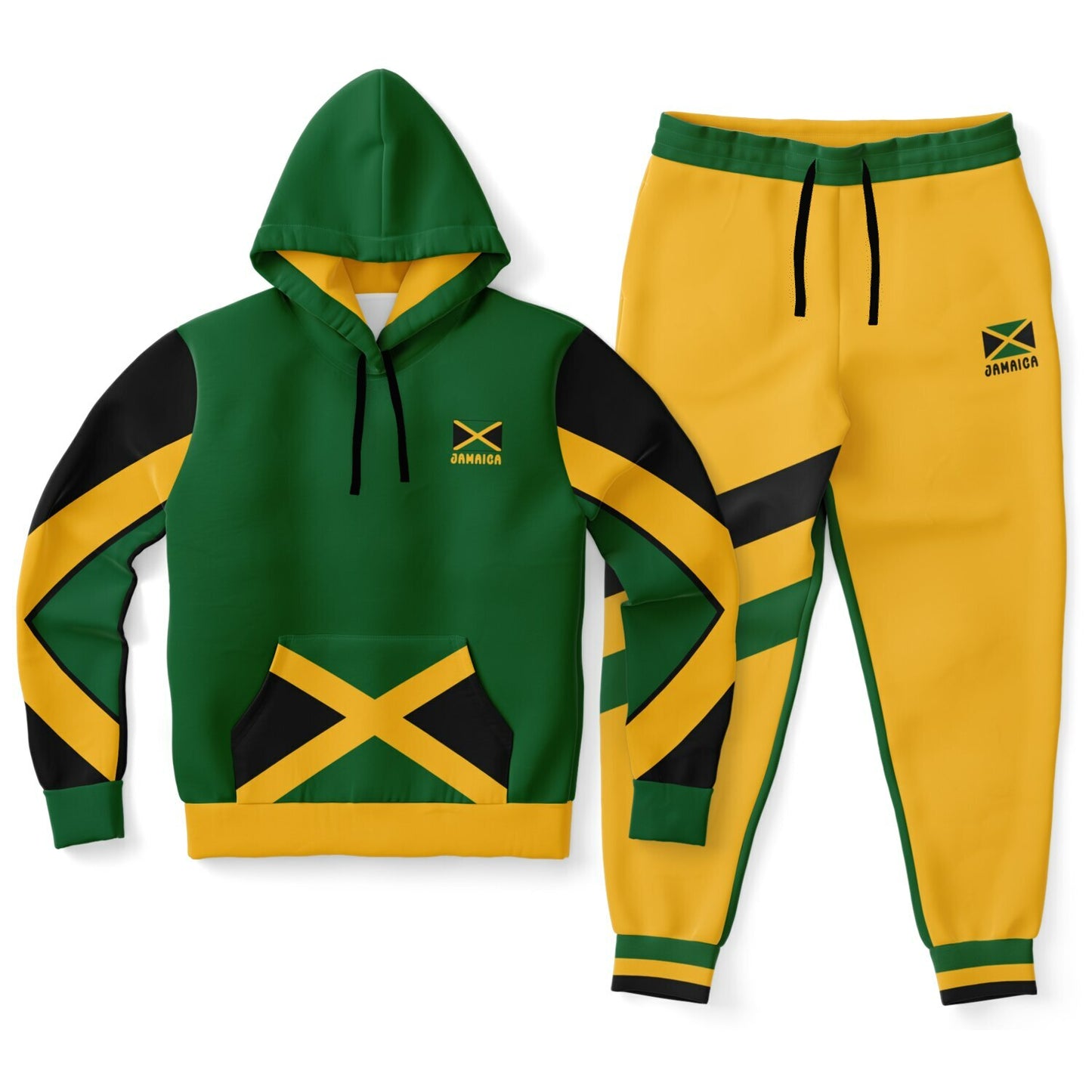 Jamaica Pullover Hoodie & Jogger Set - Trelawny Trim Green Yellow - Casual