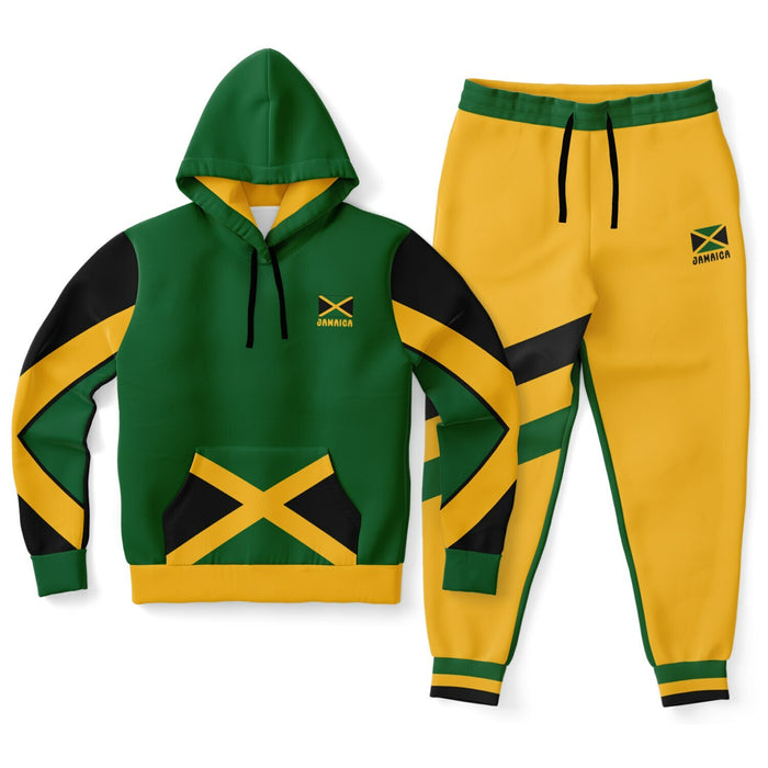 Jamaica Pullover Hoodie & Jogger Set - Trelawny Trim Green Yellow - Casual