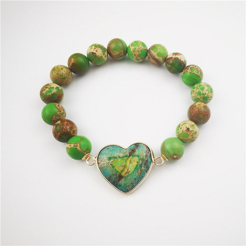 Imperial Jasper Heart Charm Stretch Bracelet