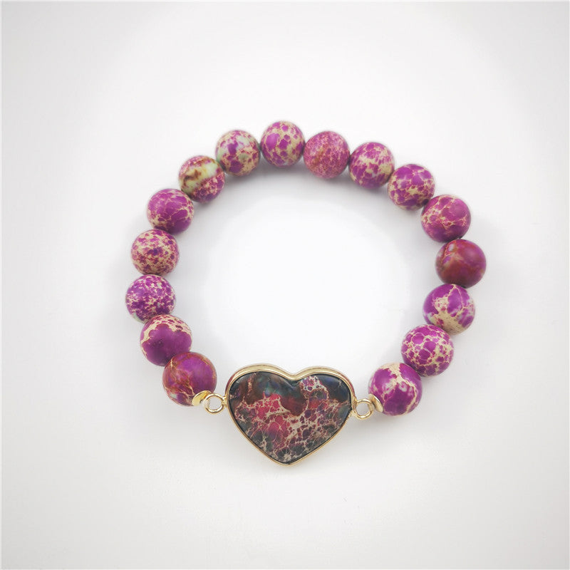 Imperial Jasper Heart Charm Stretch Bracelet