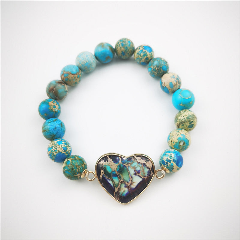 Imperial Jasper Heart Charm Stretch Bracelet