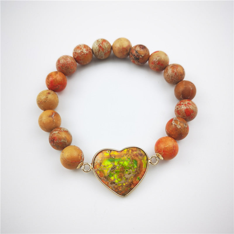 Imperial Jasper Heart Charm Stretch Bracelet