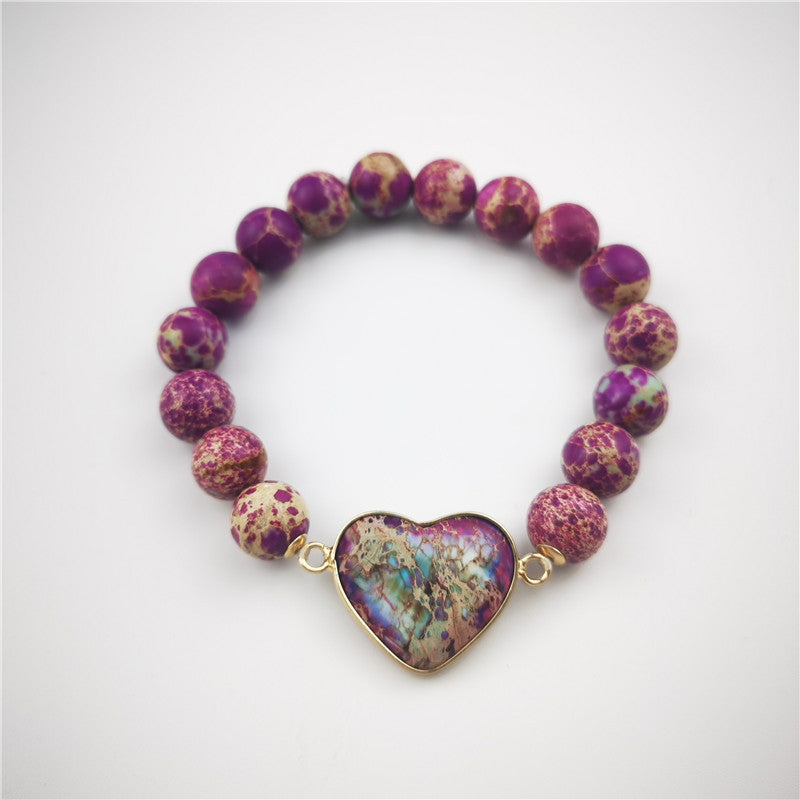 Imperial Jasper Heart Charm Stretch Bracelet