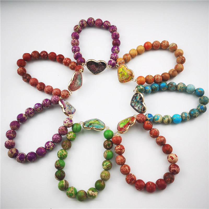 Imperial Jasper Heart Charm Stretch Bracelet