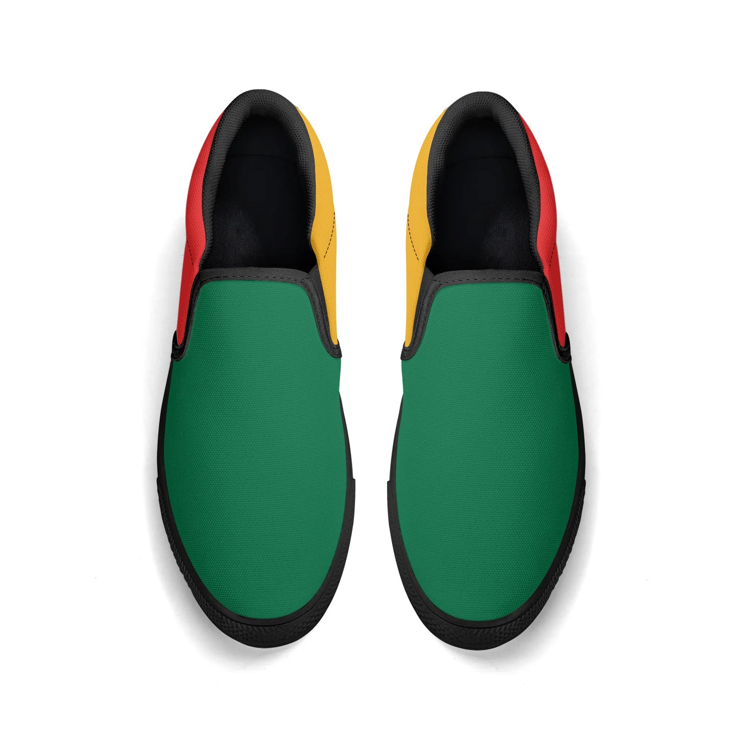 Rasta Slip Ons Shoes in red/gold/green colorway
