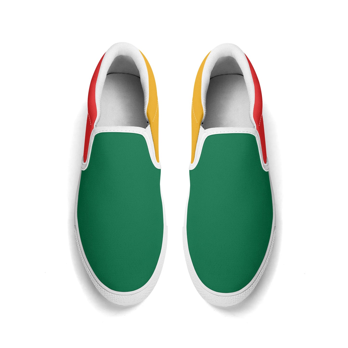 Rasta Slip Ons Shoes in red/gold/green colorway