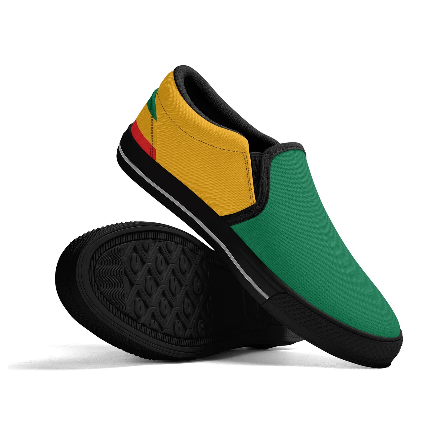 Rasta Slip Ons Shoes in red/gold/green colorway