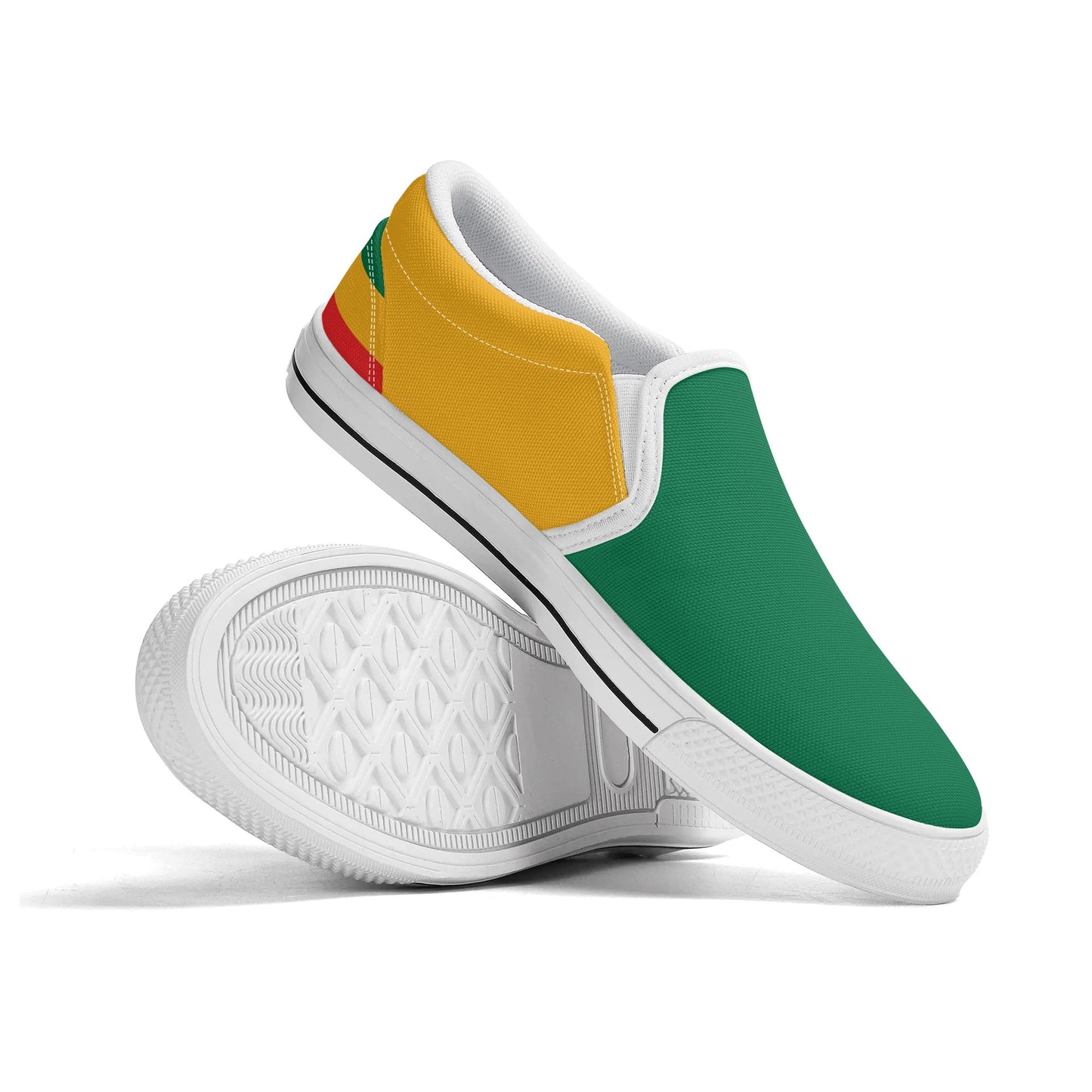 Rasta Slip Ons Shoes in red/gold/green colorway