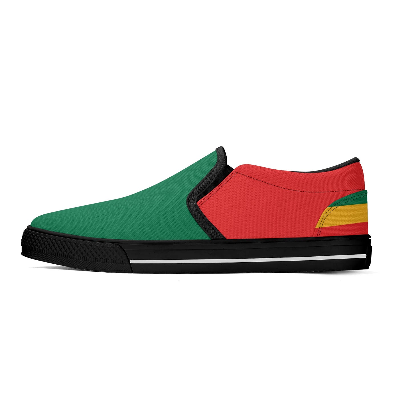Rasta Slip Ons Shoes in red/gold/green colorway
