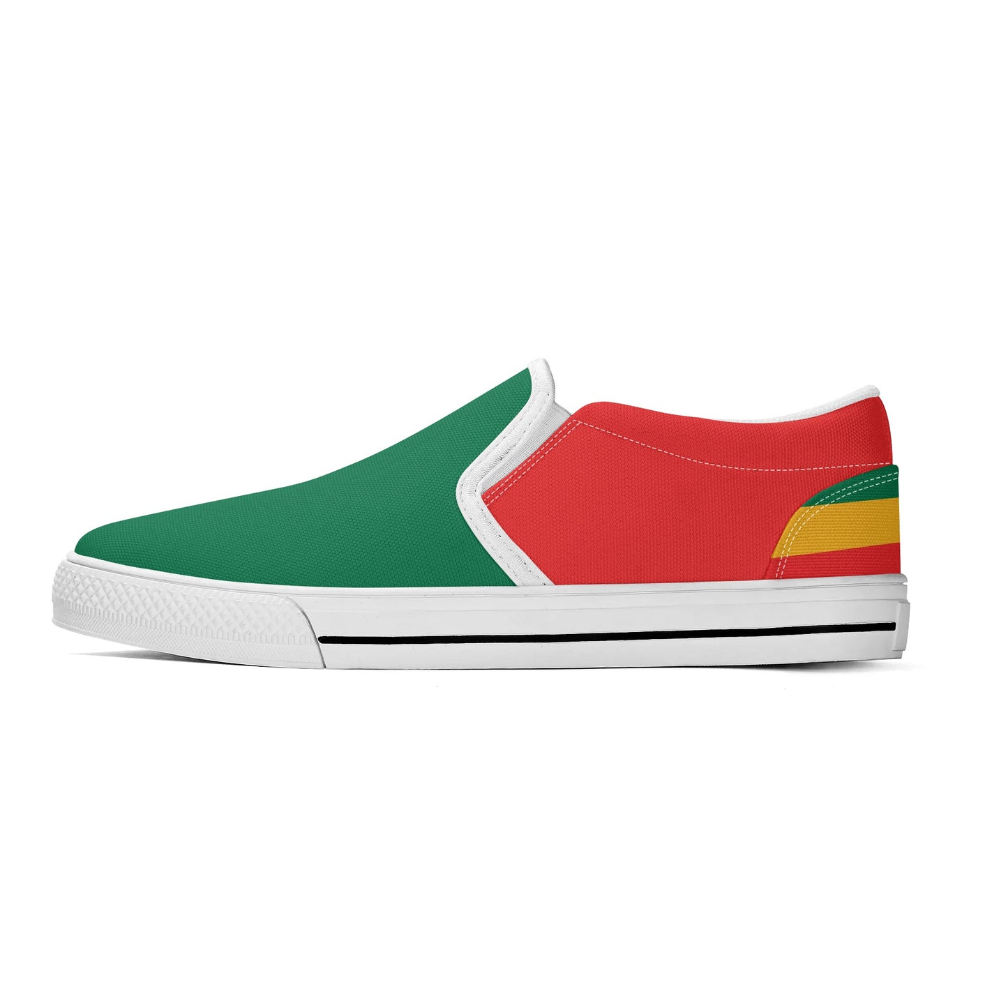 Rasta Slip Ons Shoes in red/gold/green colorway