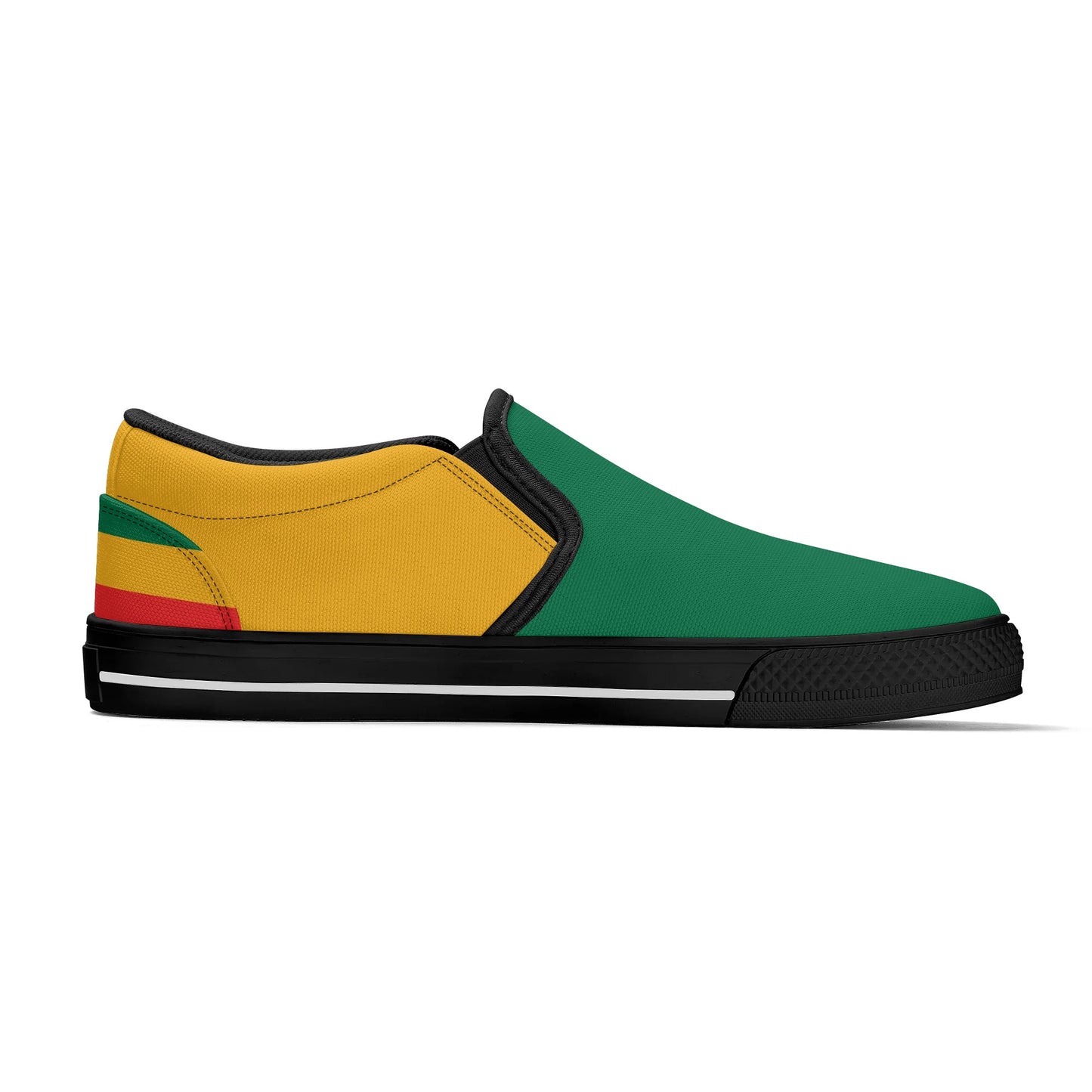 Rasta Slip Ons Shoes in red/gold/green colorway