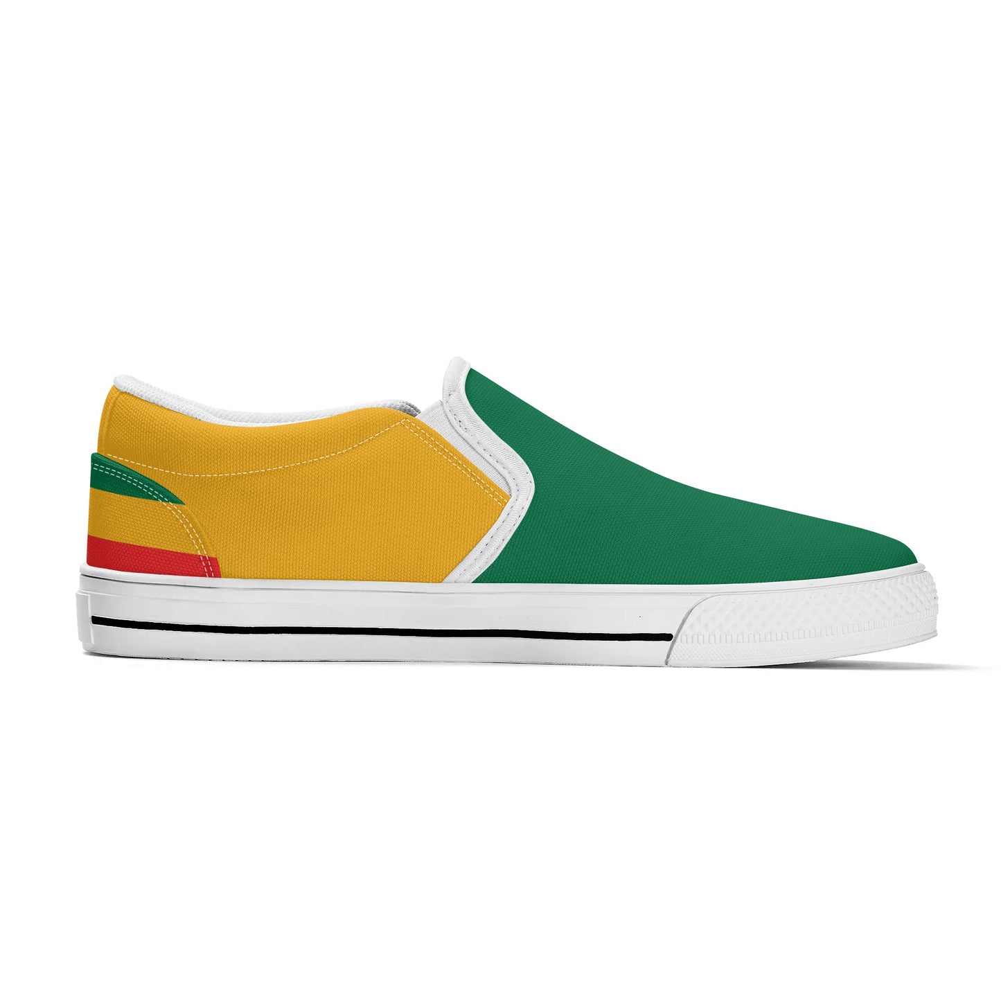 Rasta Slip Ons Shoes in red/gold/green colorway