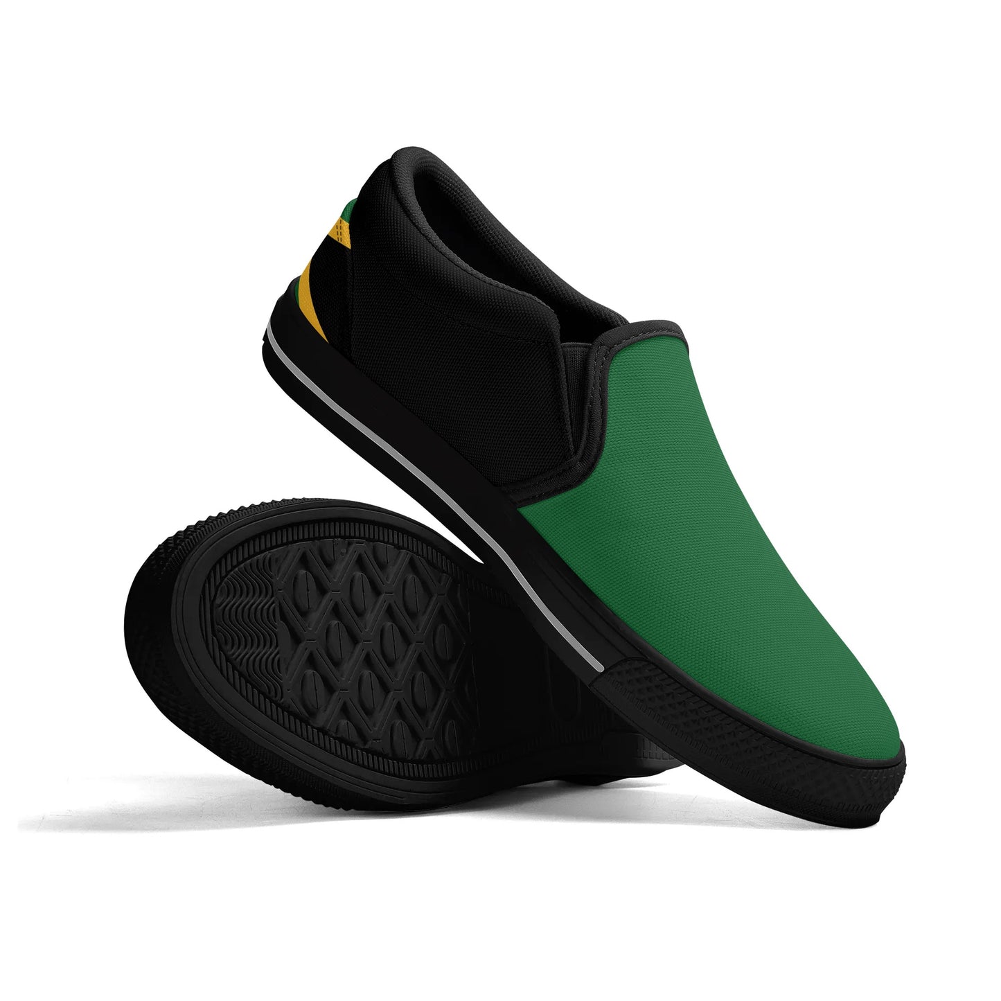 Jamaica Slip Ons Shoes in black/green/gold colorway