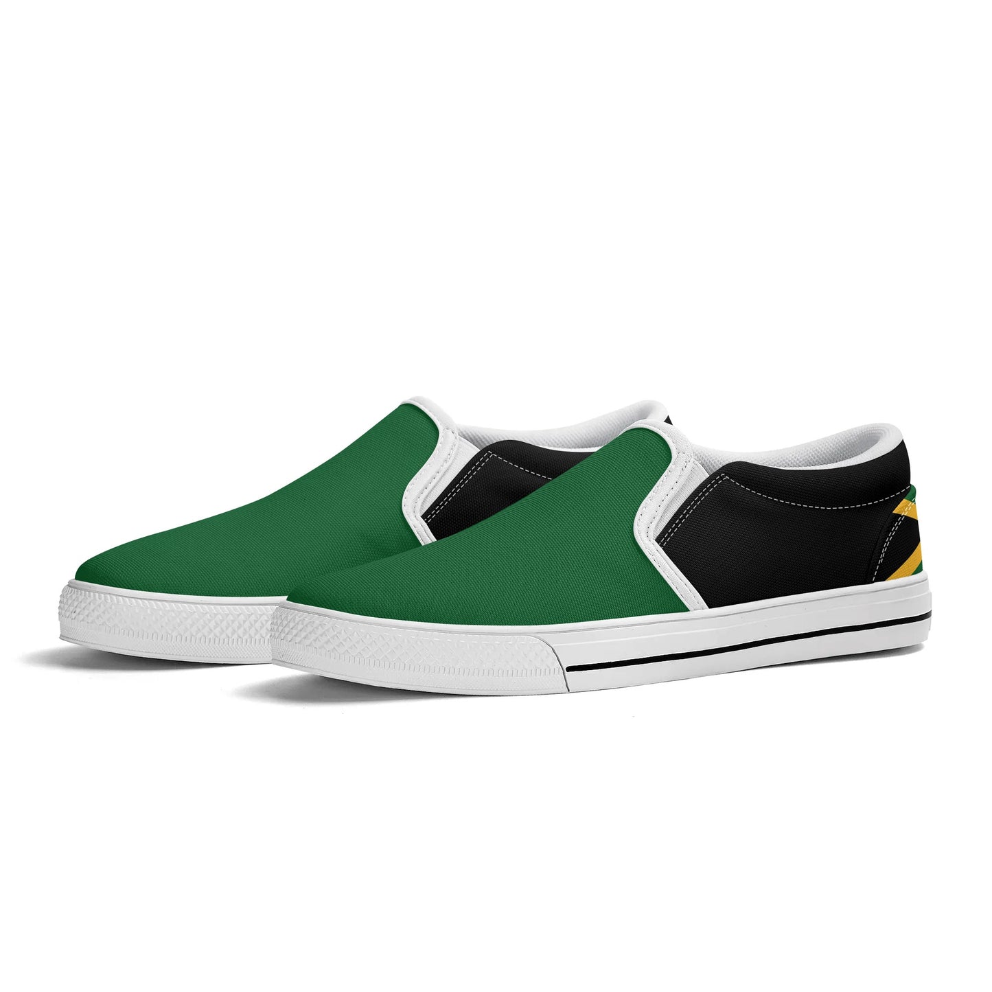 Jamaica Slip Ons Shoes in black/green/gold colorway