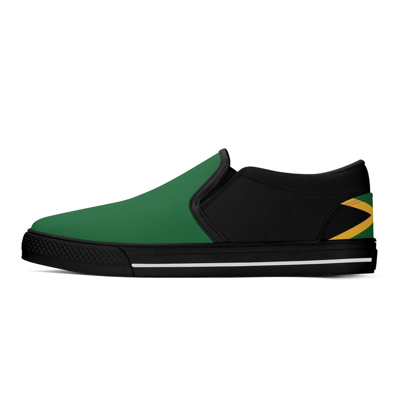 Jamaica Slip Ons Shoes in black/green/gold colorway