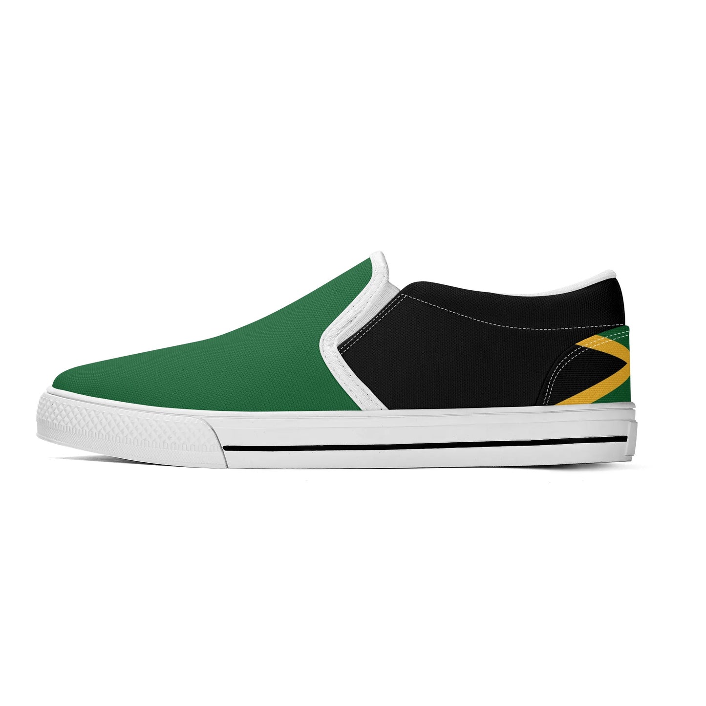 Jamaica Slip Ons Shoes in black/green/gold colorway