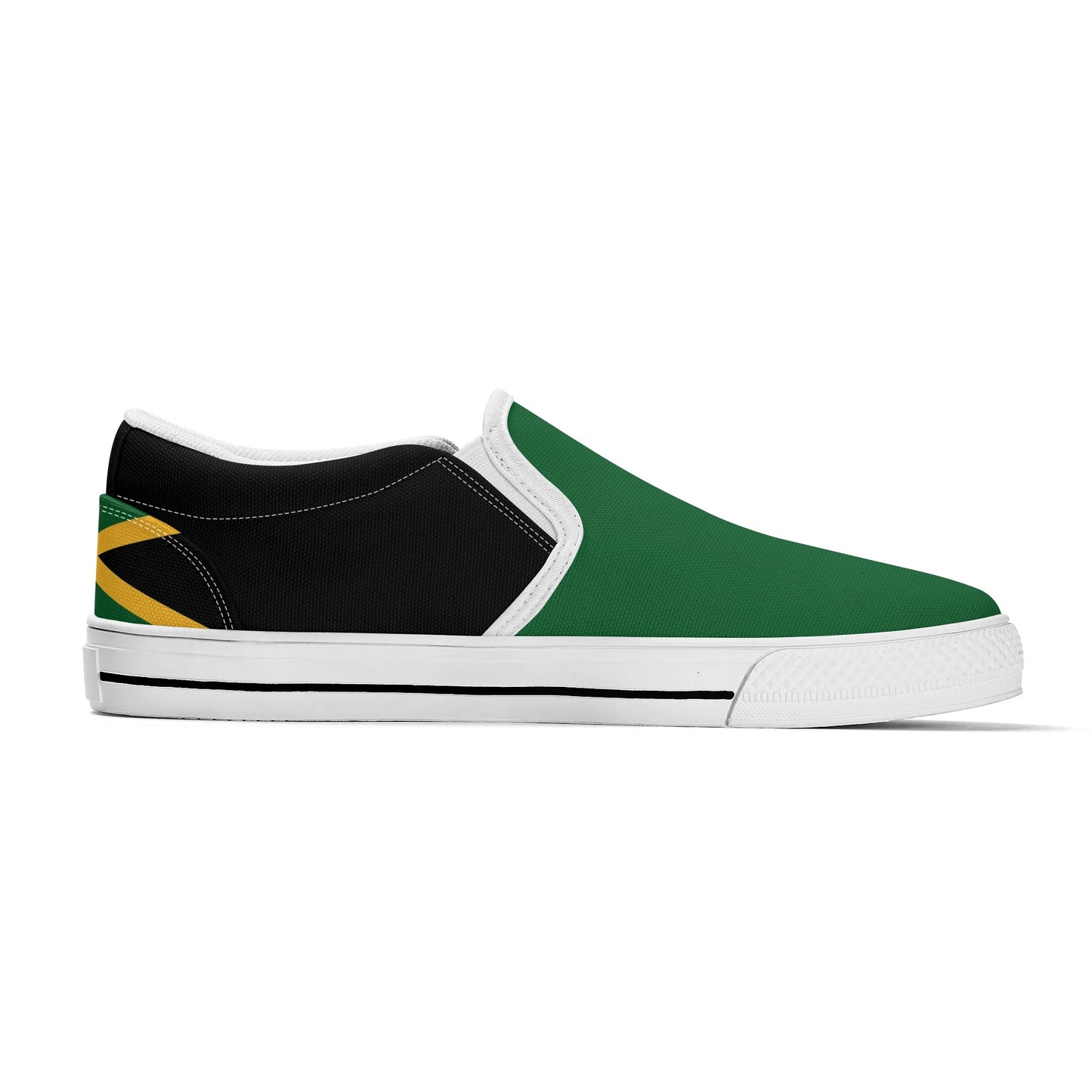 Jamaica Slip Ons Shoes in black/green/gold colorway