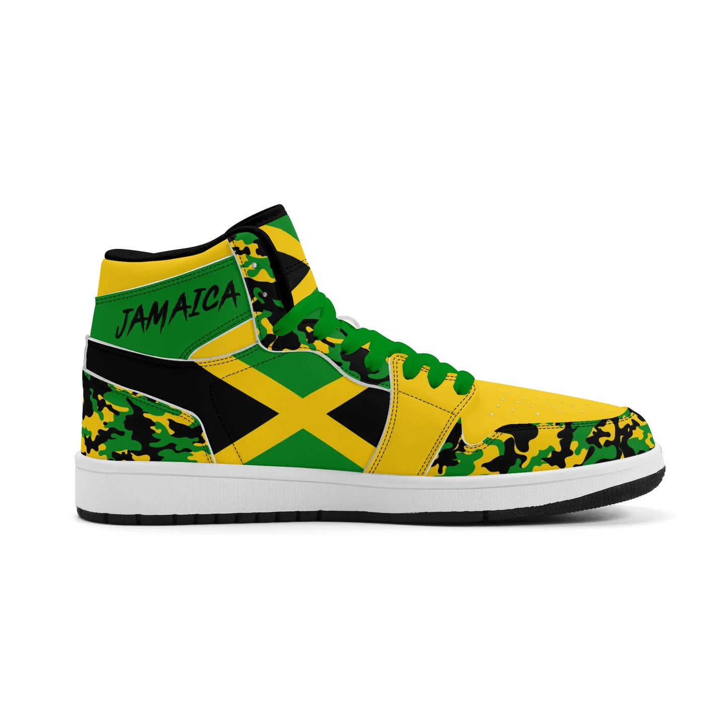 Jamaica Flag Heritage Shoes with camo print in black/green/gold colorway