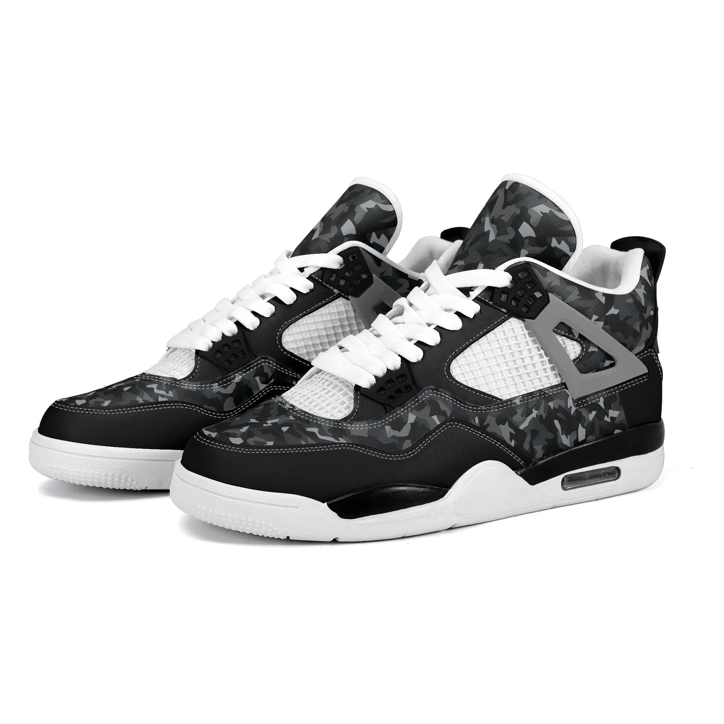 Black Camo Mid Shoes with camo print in black colorway