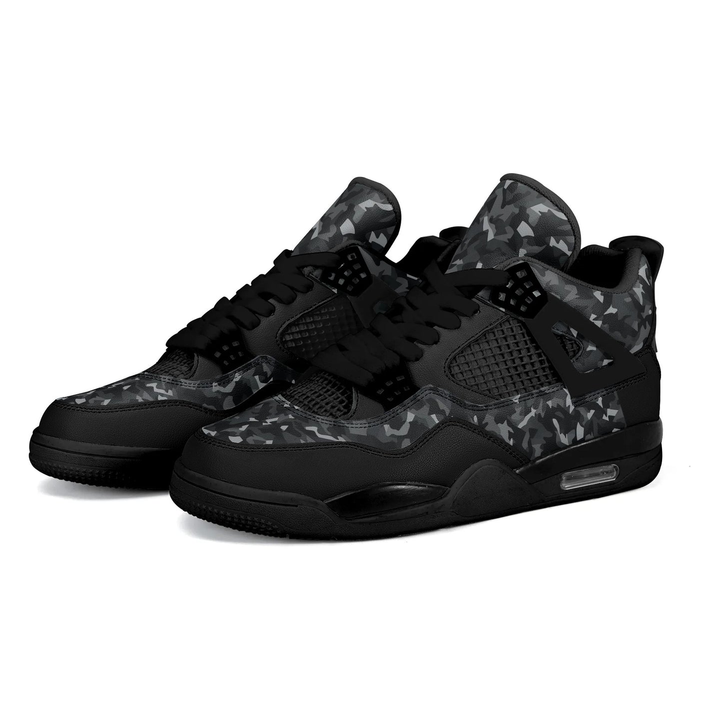 Black Camo Mid Shoes with camo print in black colorway