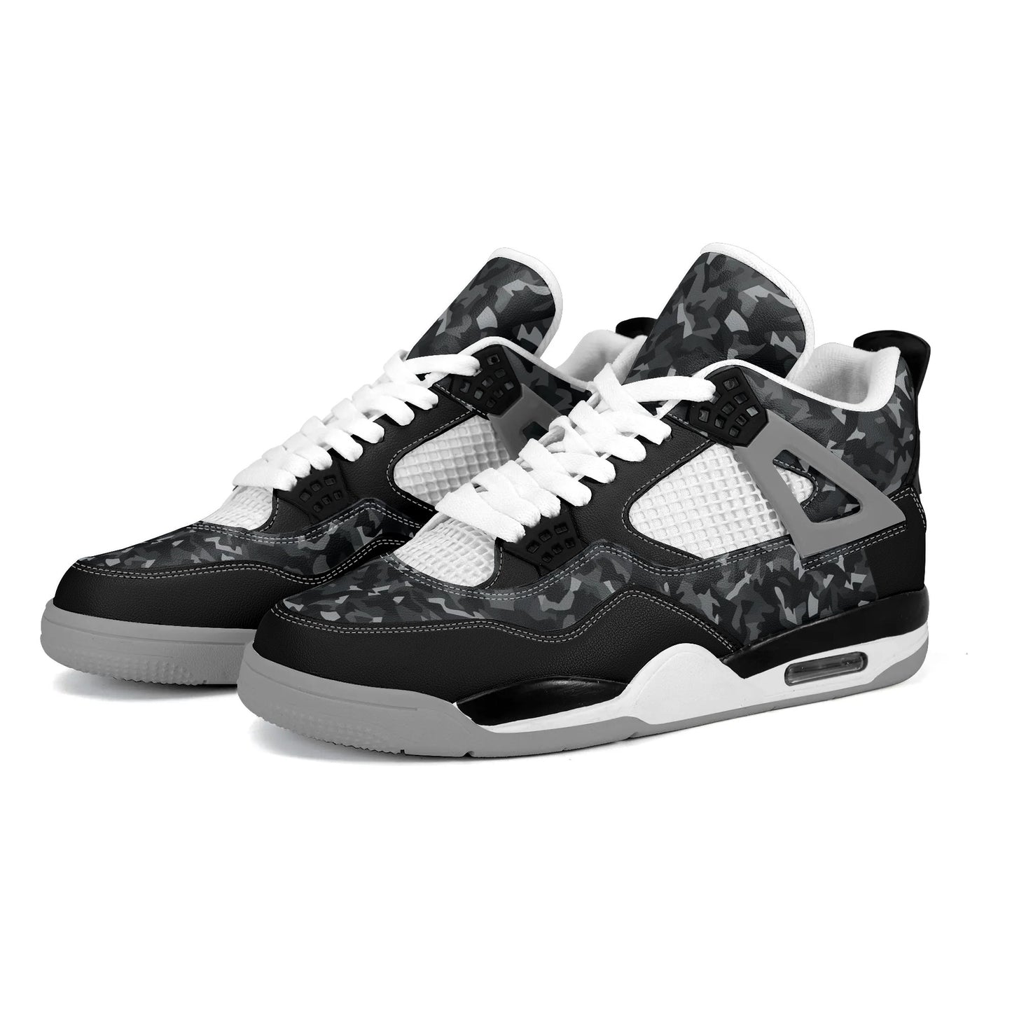 Black Camo Mid Shoes with camo print in black colorway