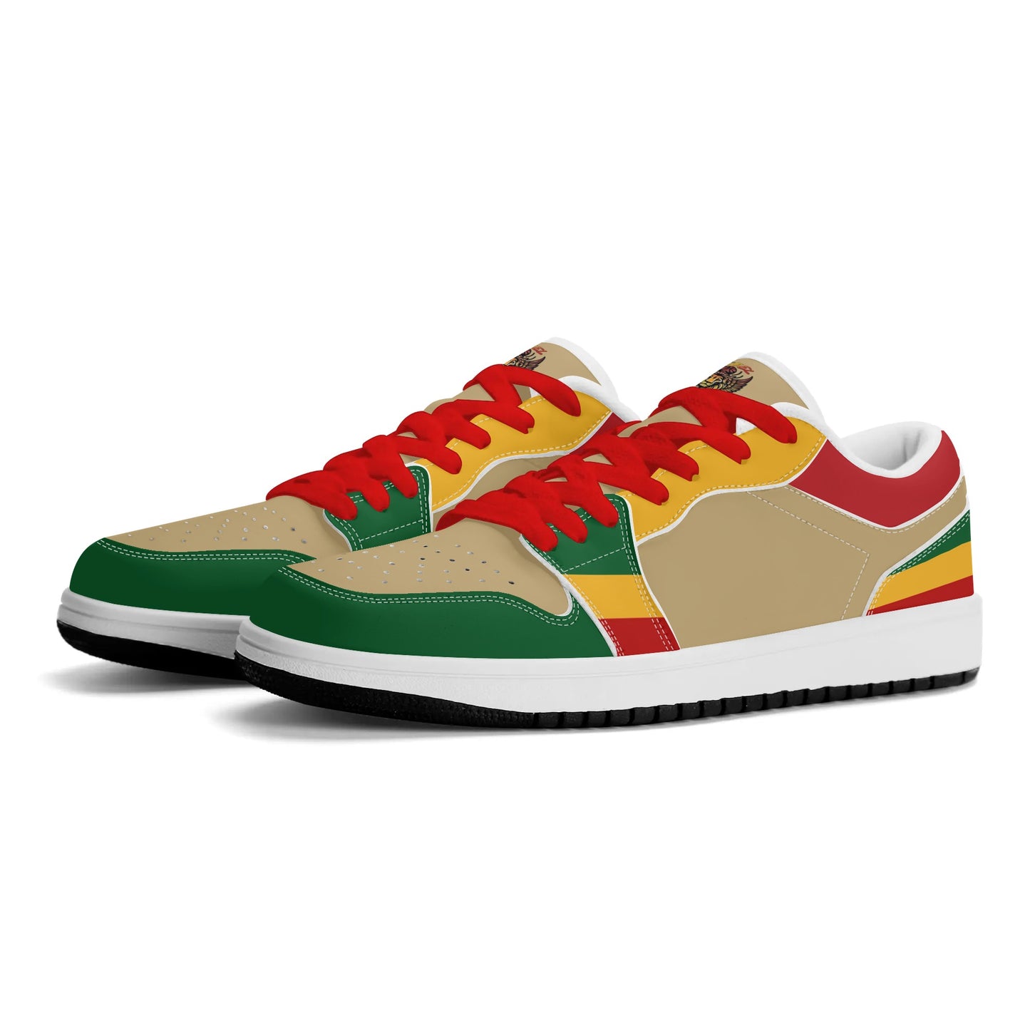Rasta Mens Shoes, Womens Rasta Shoes, Jamaican Colors Shoes on a white background as a product image.