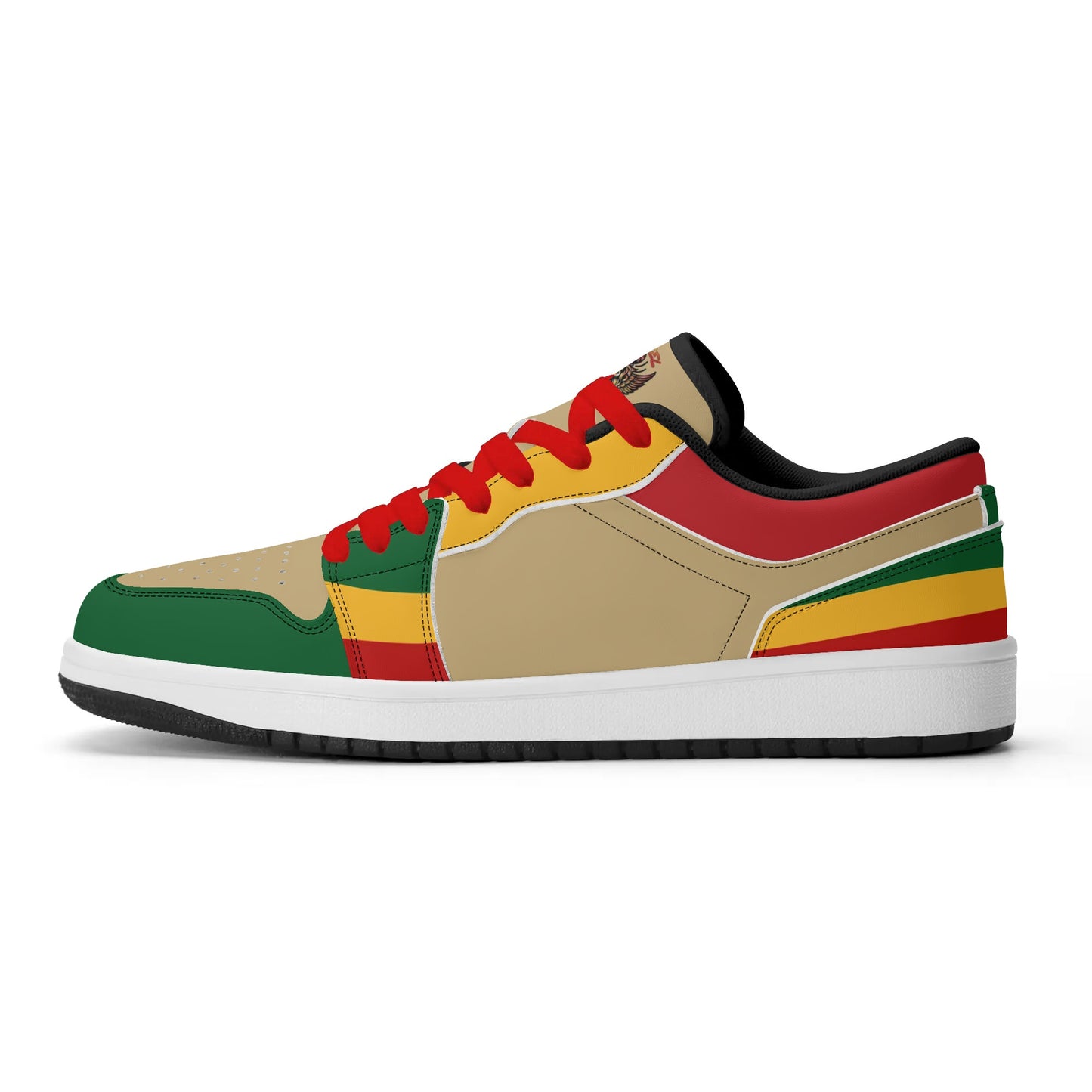 Rasta Mens Shoes, Womens Rasta Shoes, Jamaican Colors Shoes on a white background as a product image.