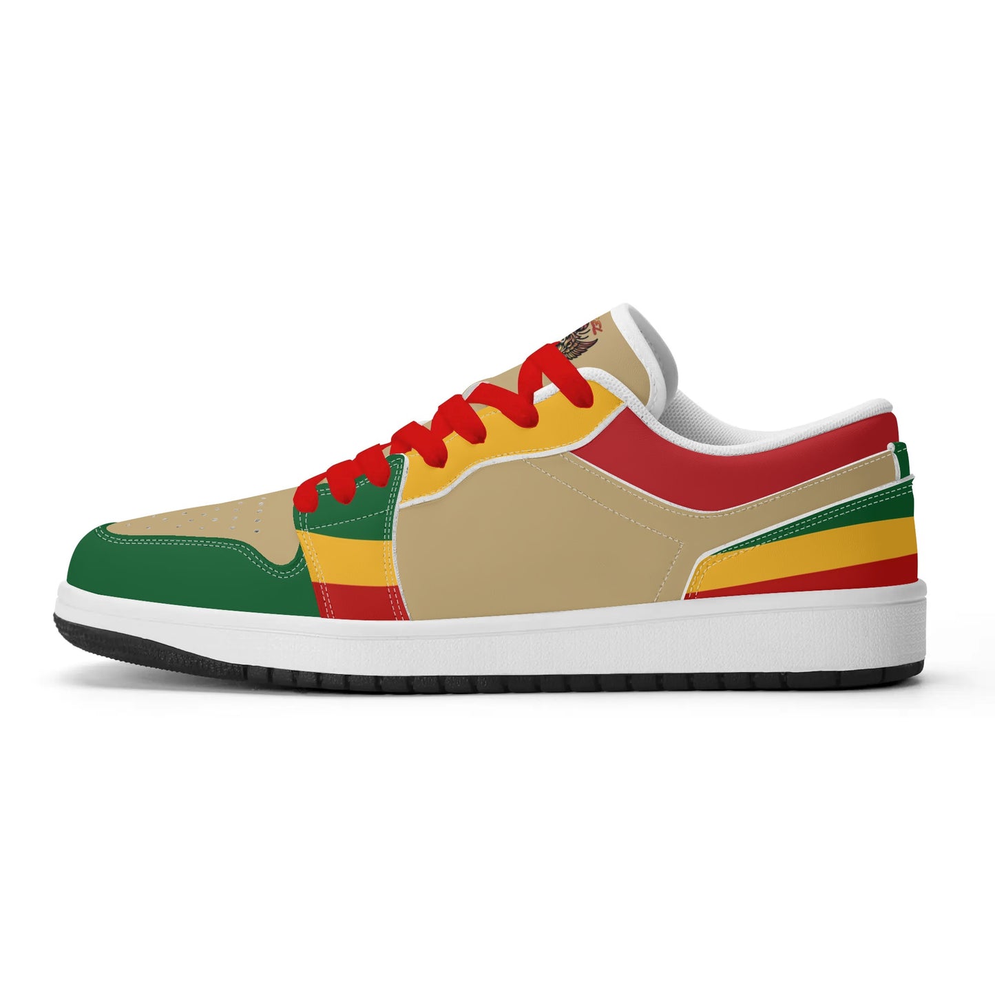 Rasta Mens Shoes, Womens Rasta Shoes, Jamaican Colors Shoes on a white background.