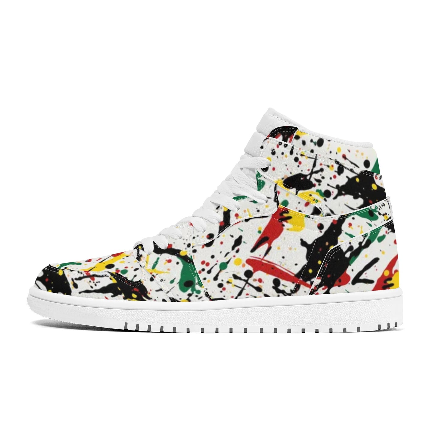 Rasta Paint Splatter Shoes in red/gold/green colorway