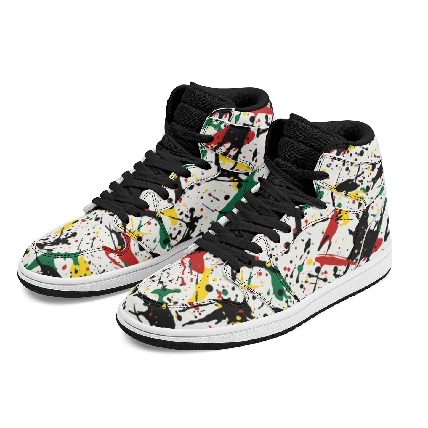 Rasta Paint Splatter Shoes in red/gold/green colorway