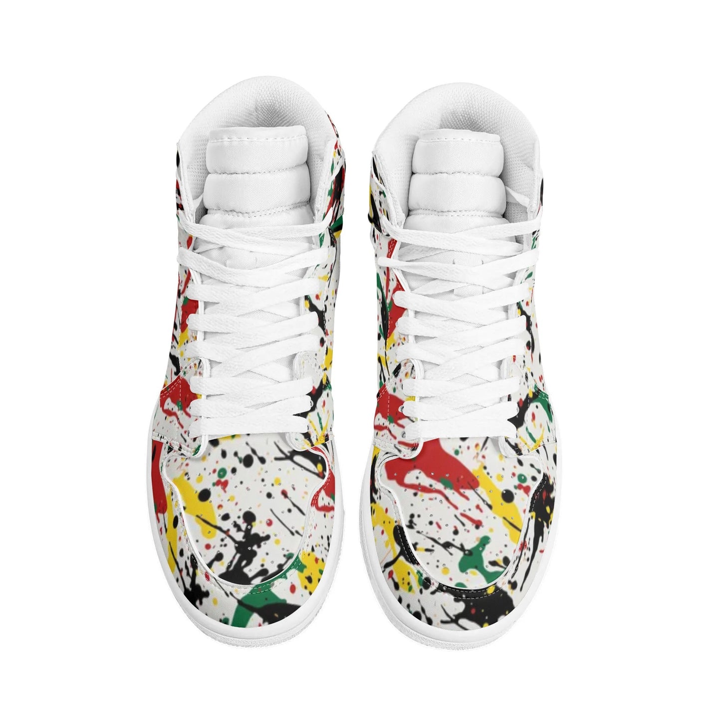 Rasta Paint Splatter Shoes in red/gold/green colorway