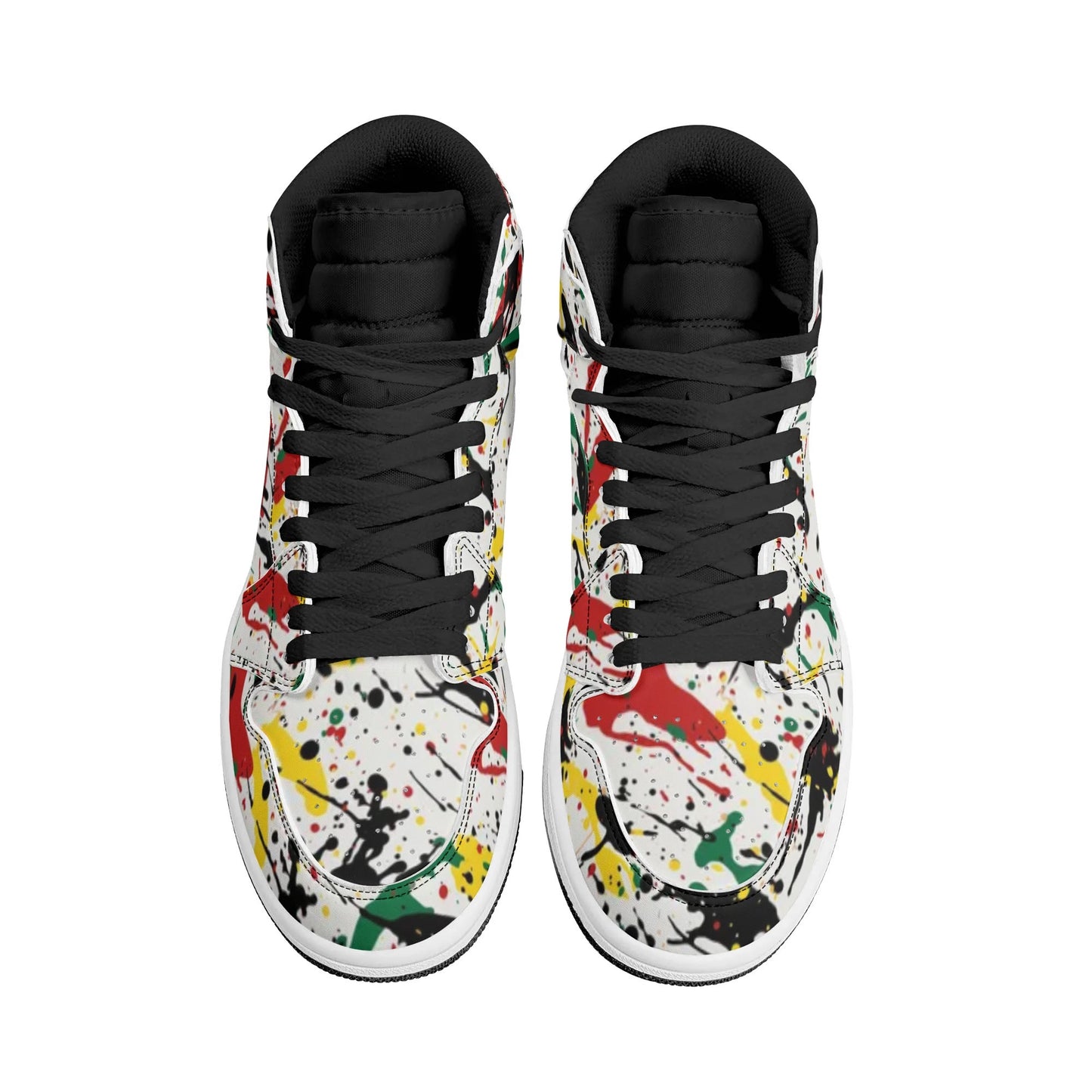 Rasta Paint Splatter Shoes in red/gold/green colorway