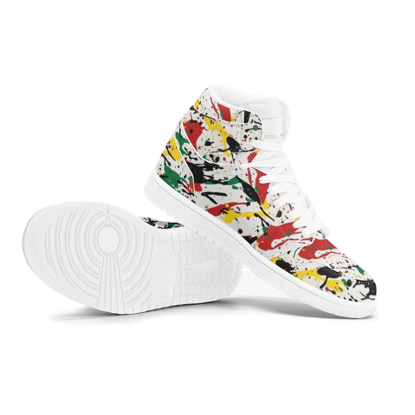 Rasta Paint Splatter Shoes in red/gold/green colorway