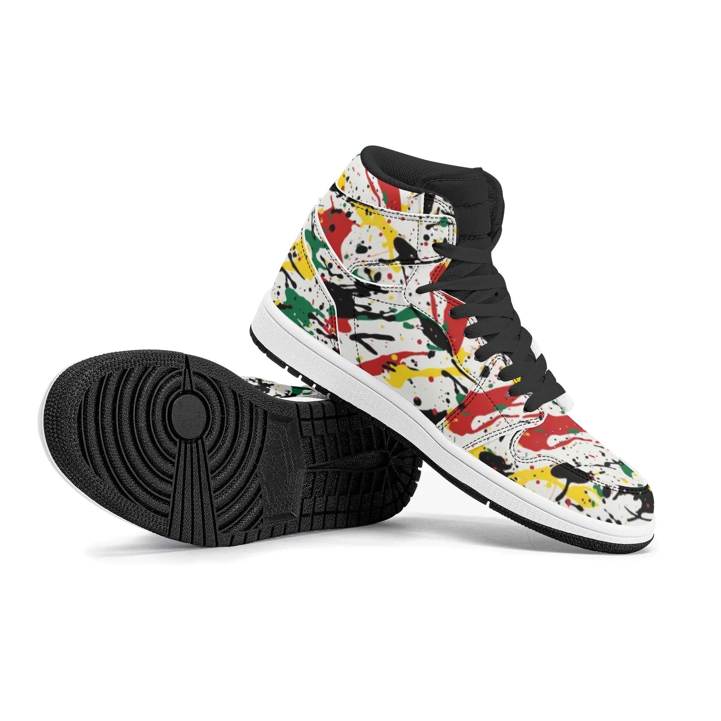 Rasta Paint Splatter Shoes in red/gold/green colorway