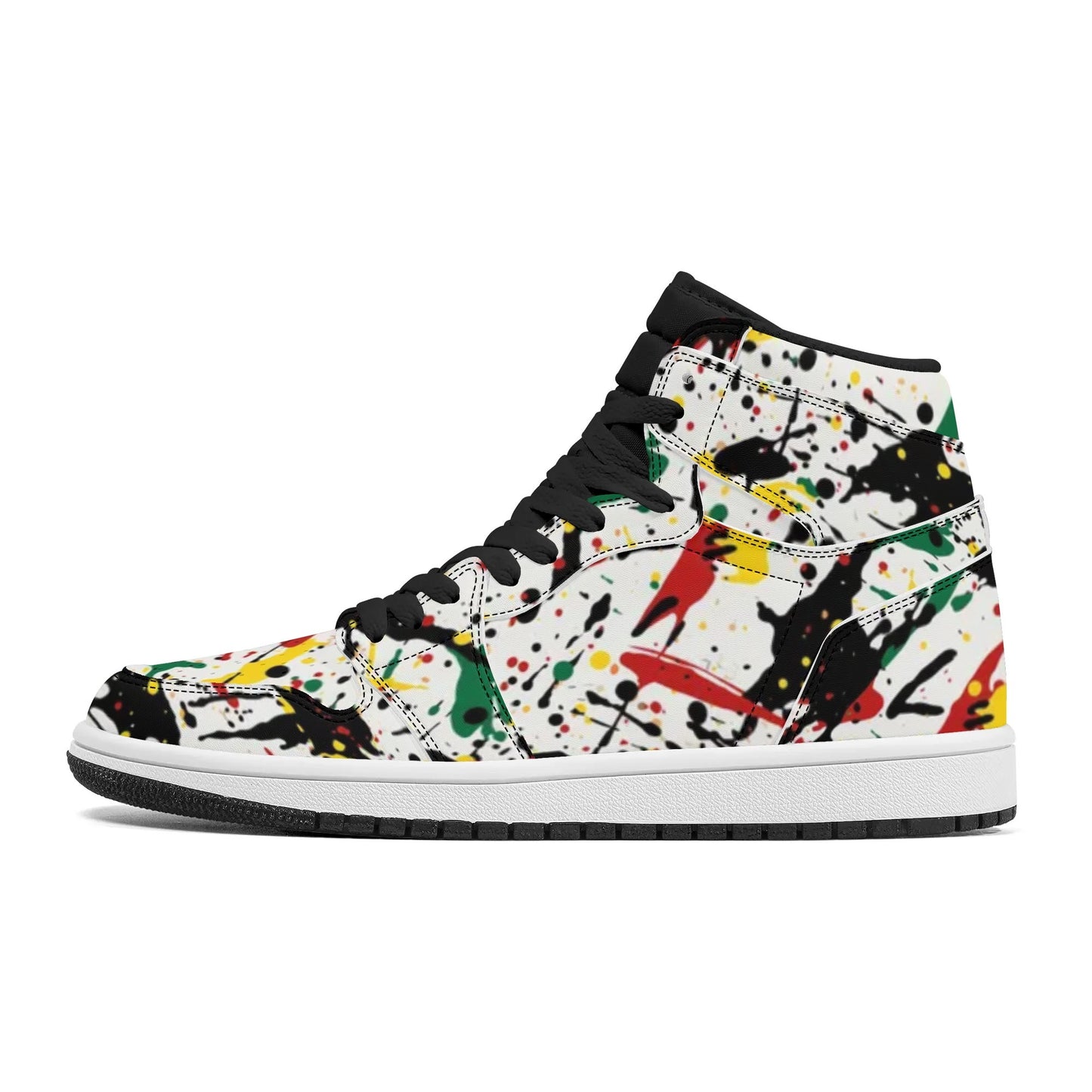 Rasta Paint Splatter Shoes in red/gold/green colorway