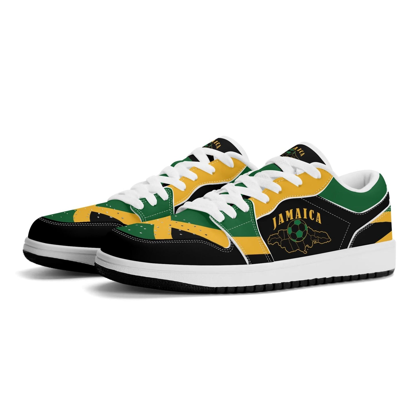 Jamaican Colors Shoes, Rasta Mens Shoes, Womens Rasta Shoes all on a white background as a product image.