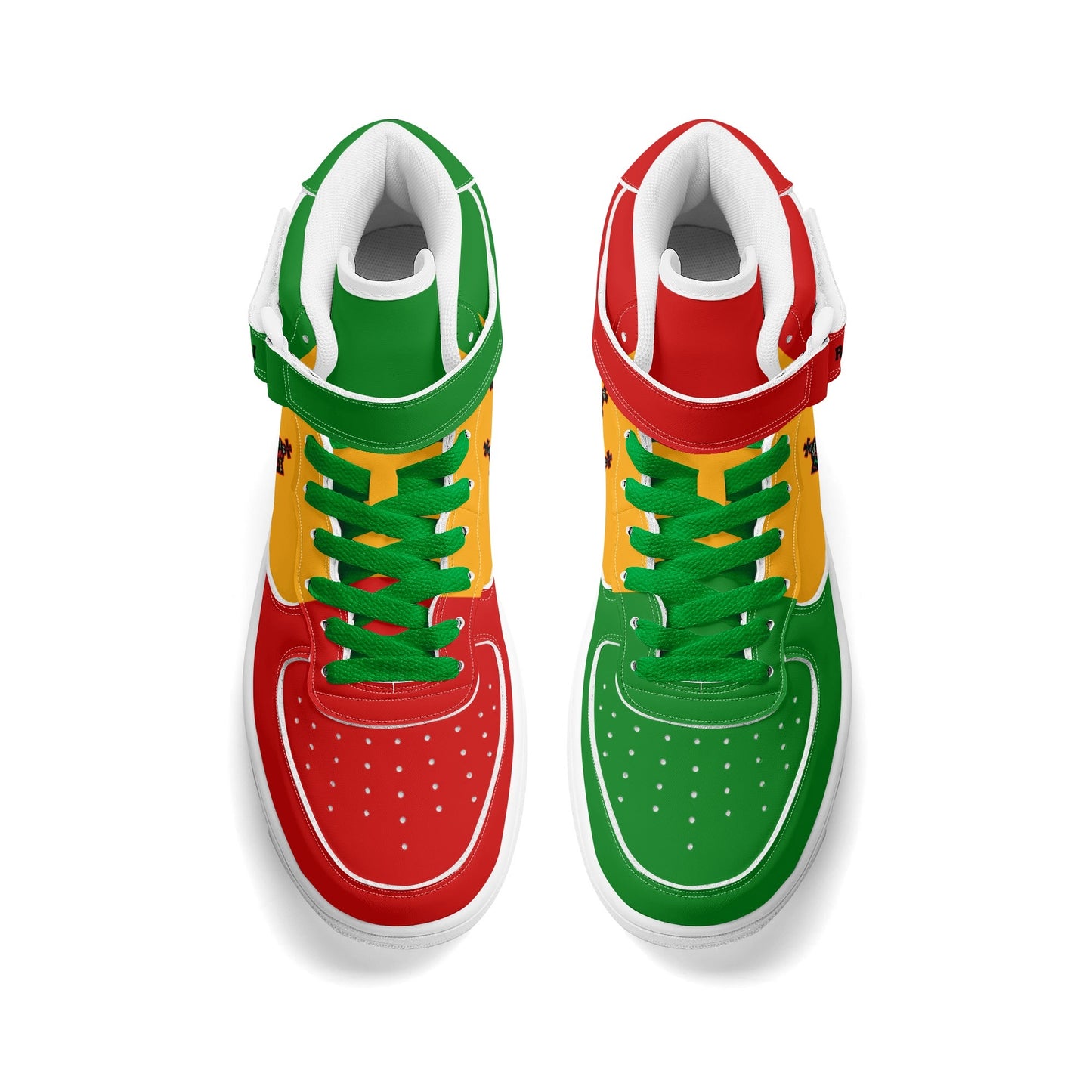 Rasta Lion Of Judah Shoes with lion graphic in red/gold/green colorway