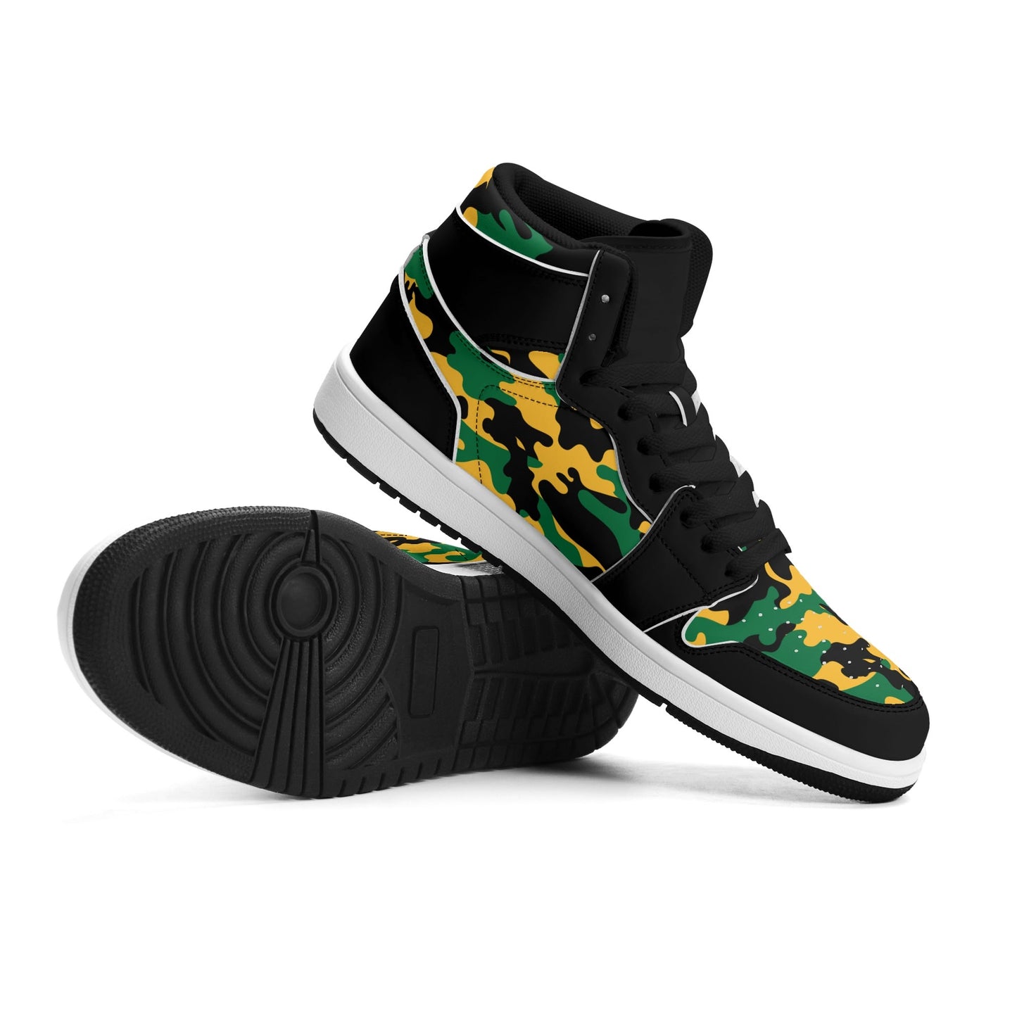 Jamaica Camo Shoes with camo print in black/green/gold colorway