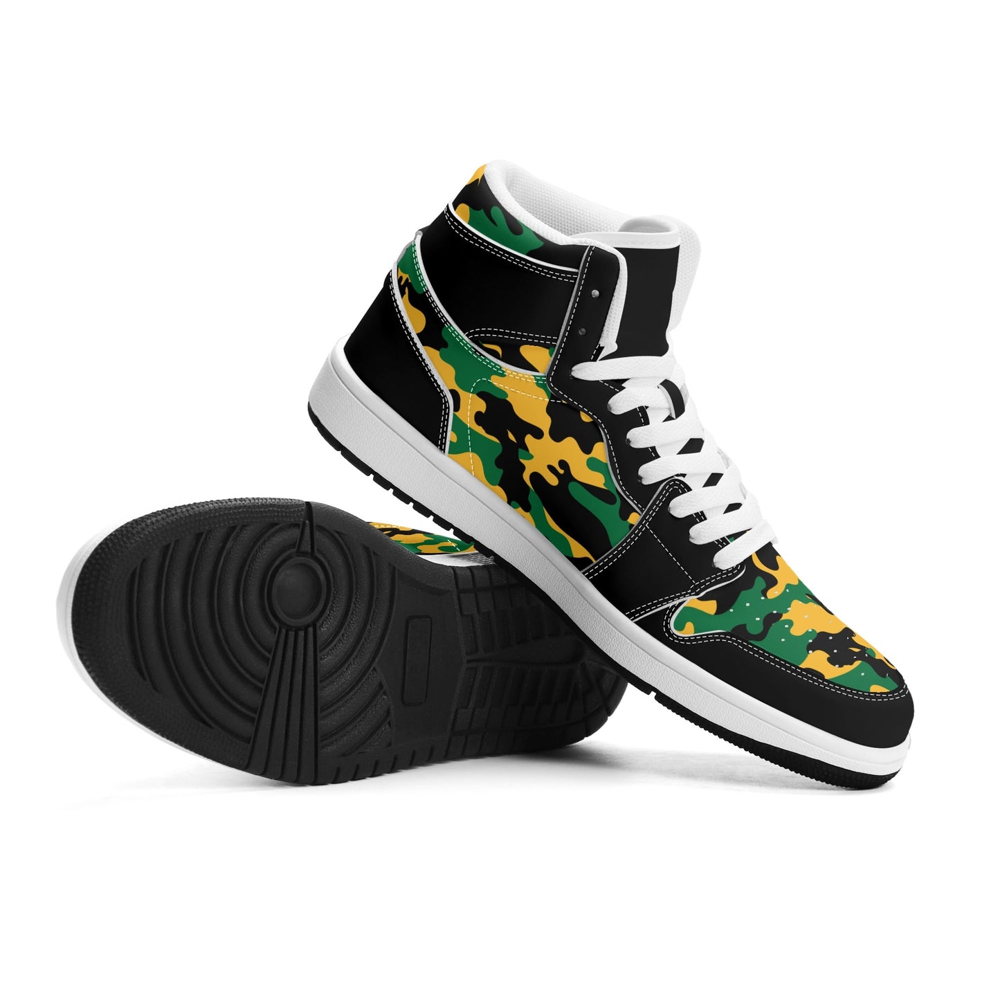 Jamaica Camo Shoes with camo print in black/green/gold colorway