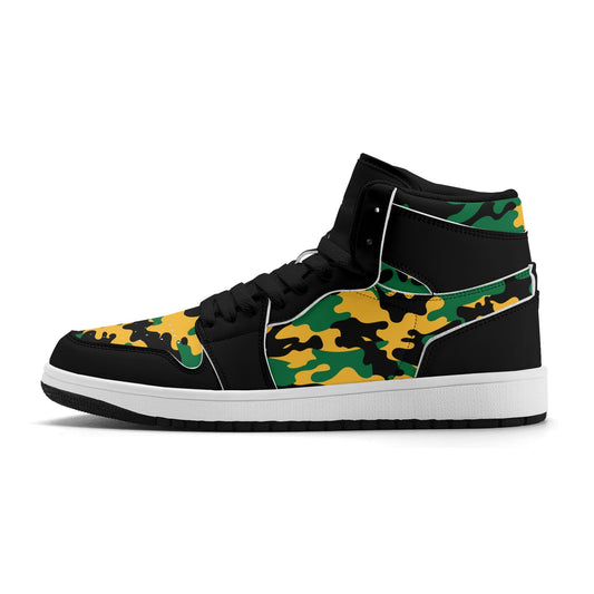 Jamaica Camo Shoes with camo print in black/green/gold colorway