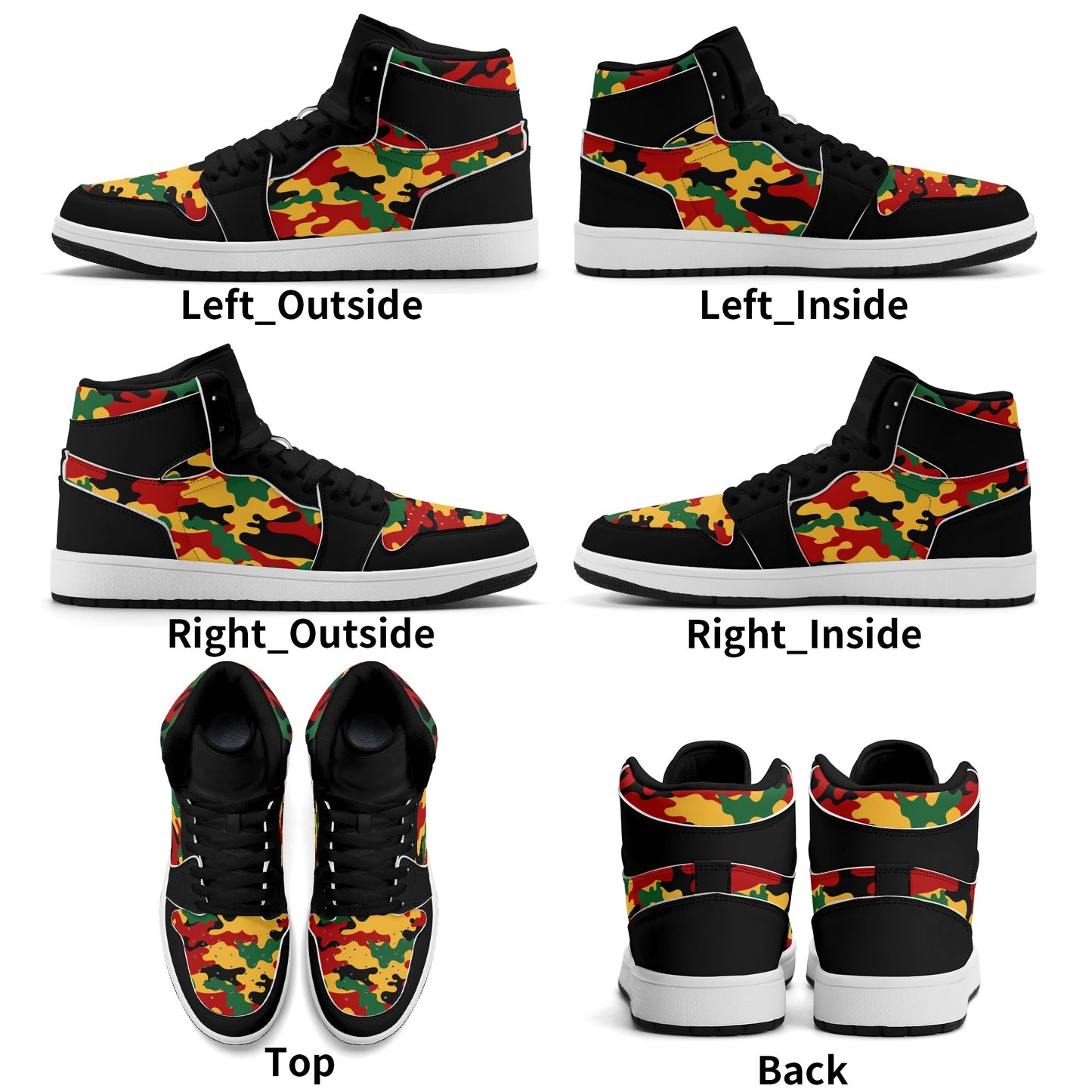 Rasta Black Shoes with camo print in black colorway
