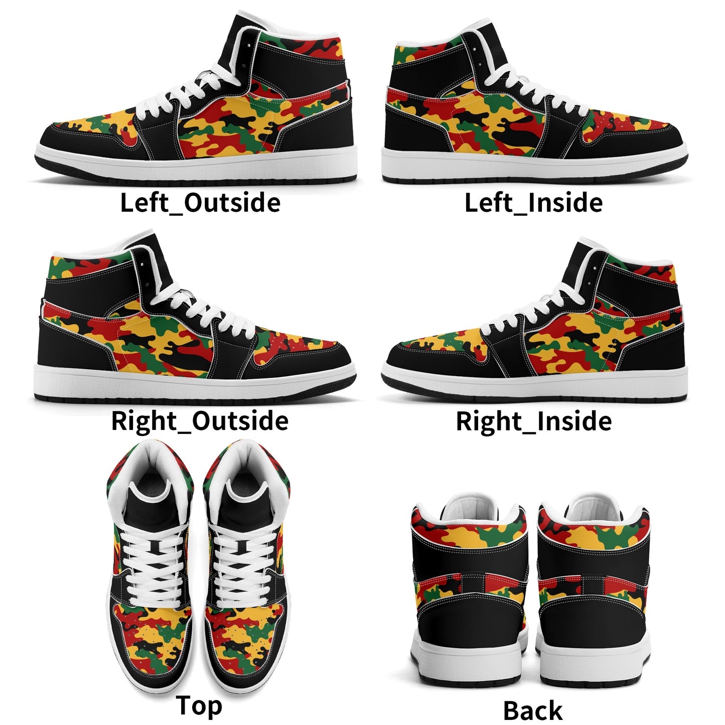 Rasta Black Shoes with camo print in black colorway