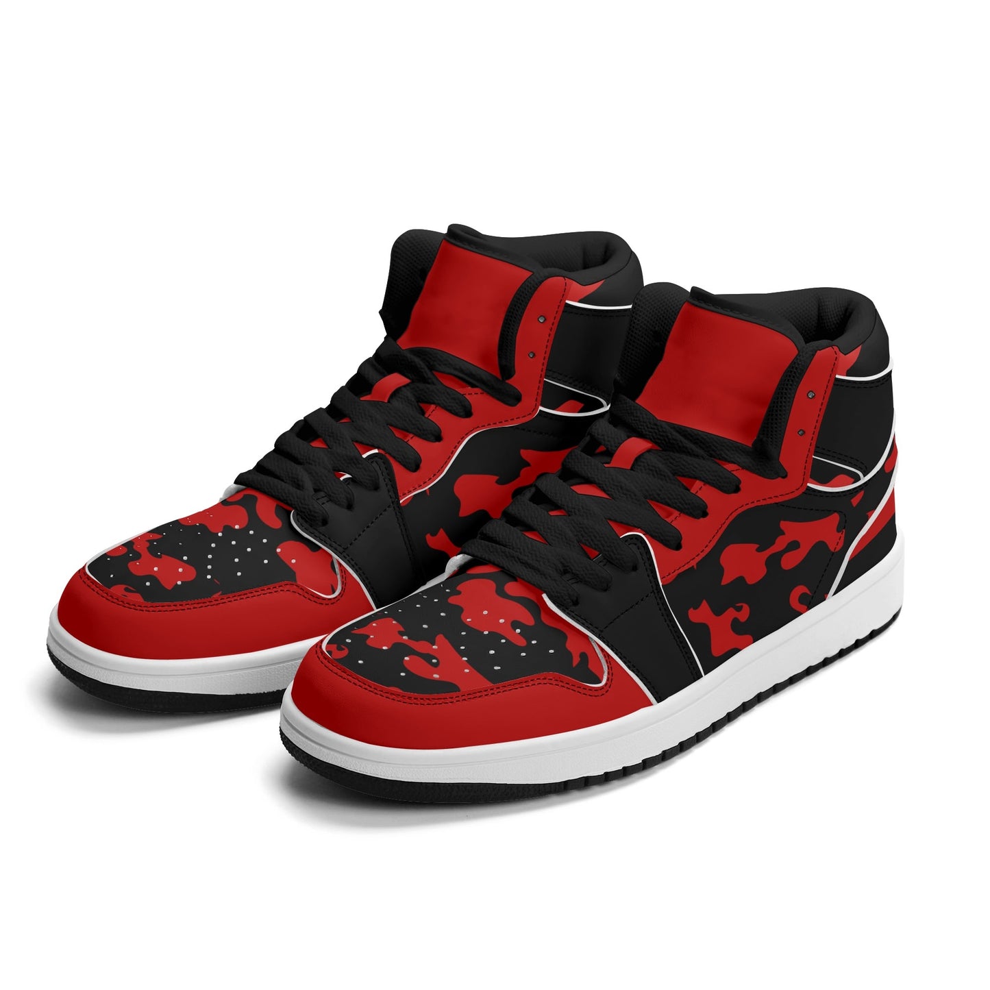 Red & Black Camo Shoes with camo print in black/red colorway