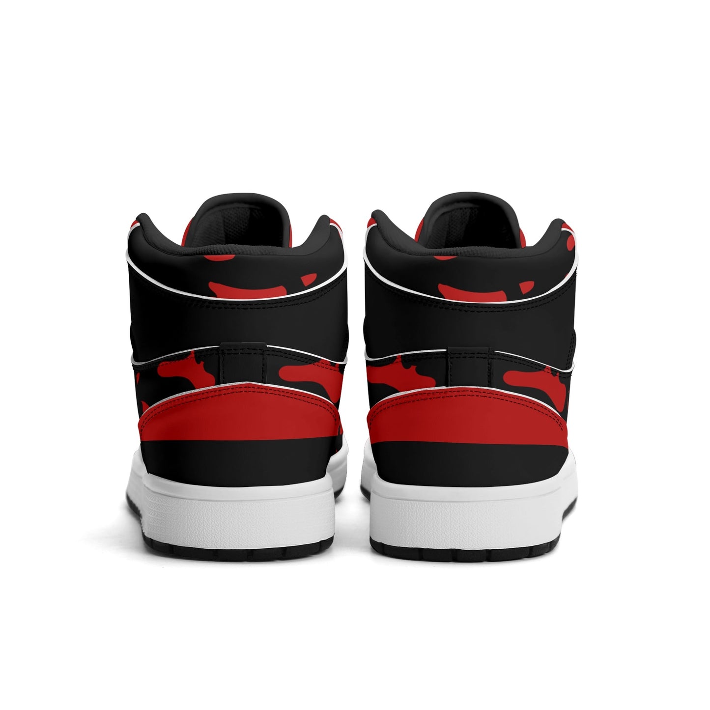 Red & Black Camo Shoes with camo print in black/red colorway