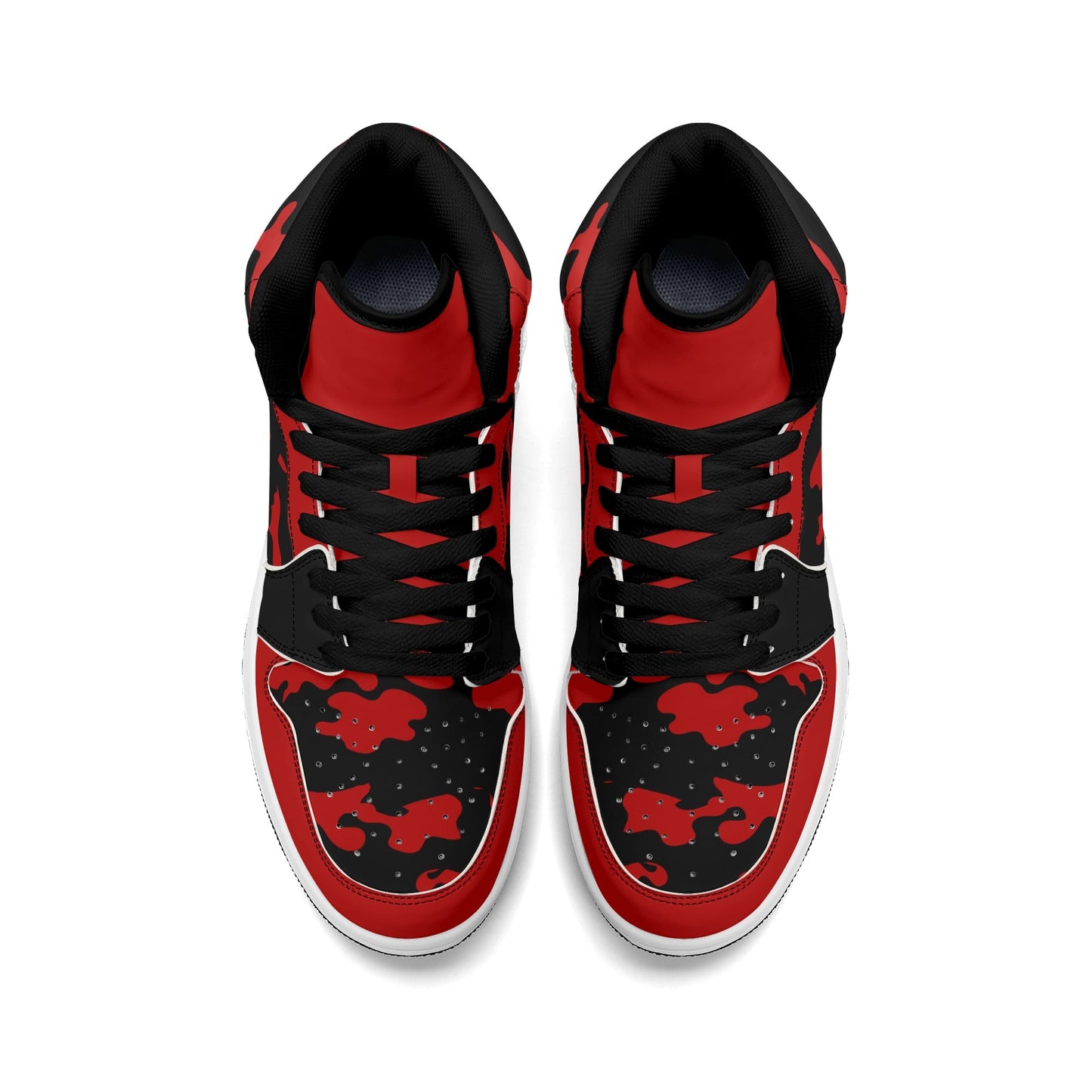 Red & Black Camo Shoes with camo print in black/red colorway