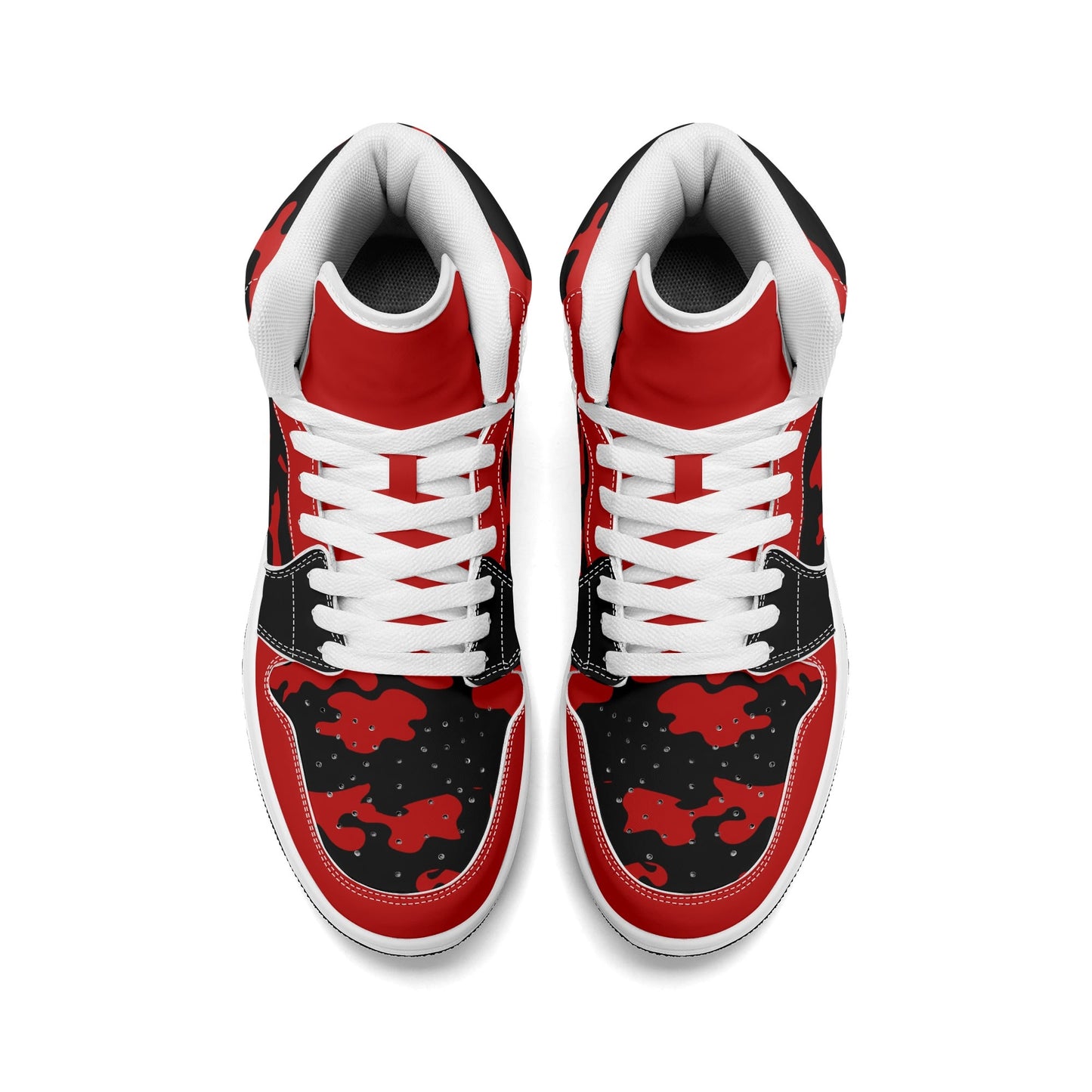 Red & Black Camo Shoes with camo print in black/red colorway