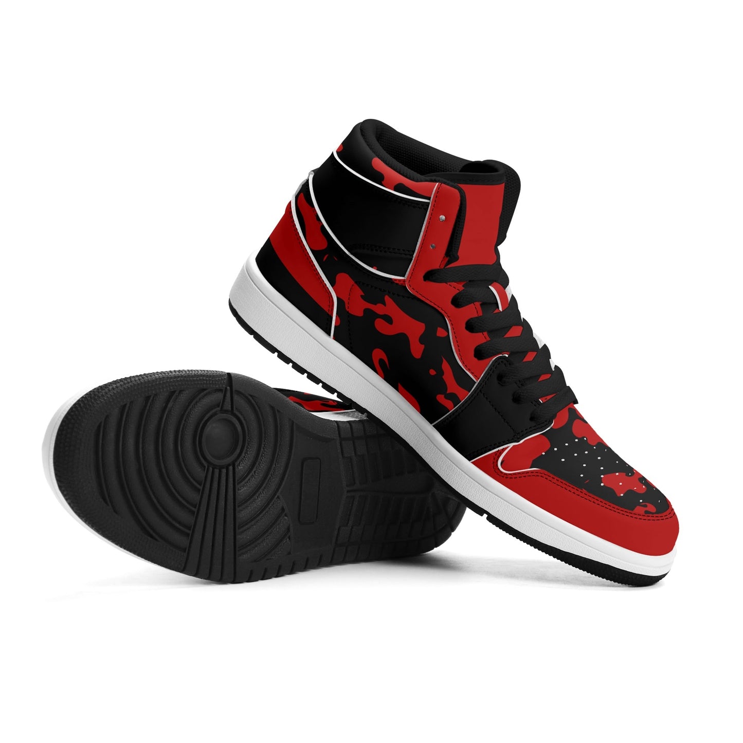 Red & Black Camo Shoes with camo print in black/red colorway