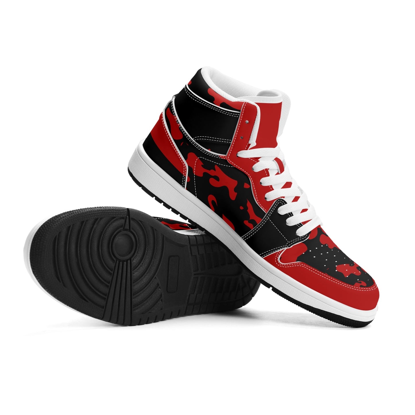 Red & Black Camo Shoes with camo print in black/red colorway