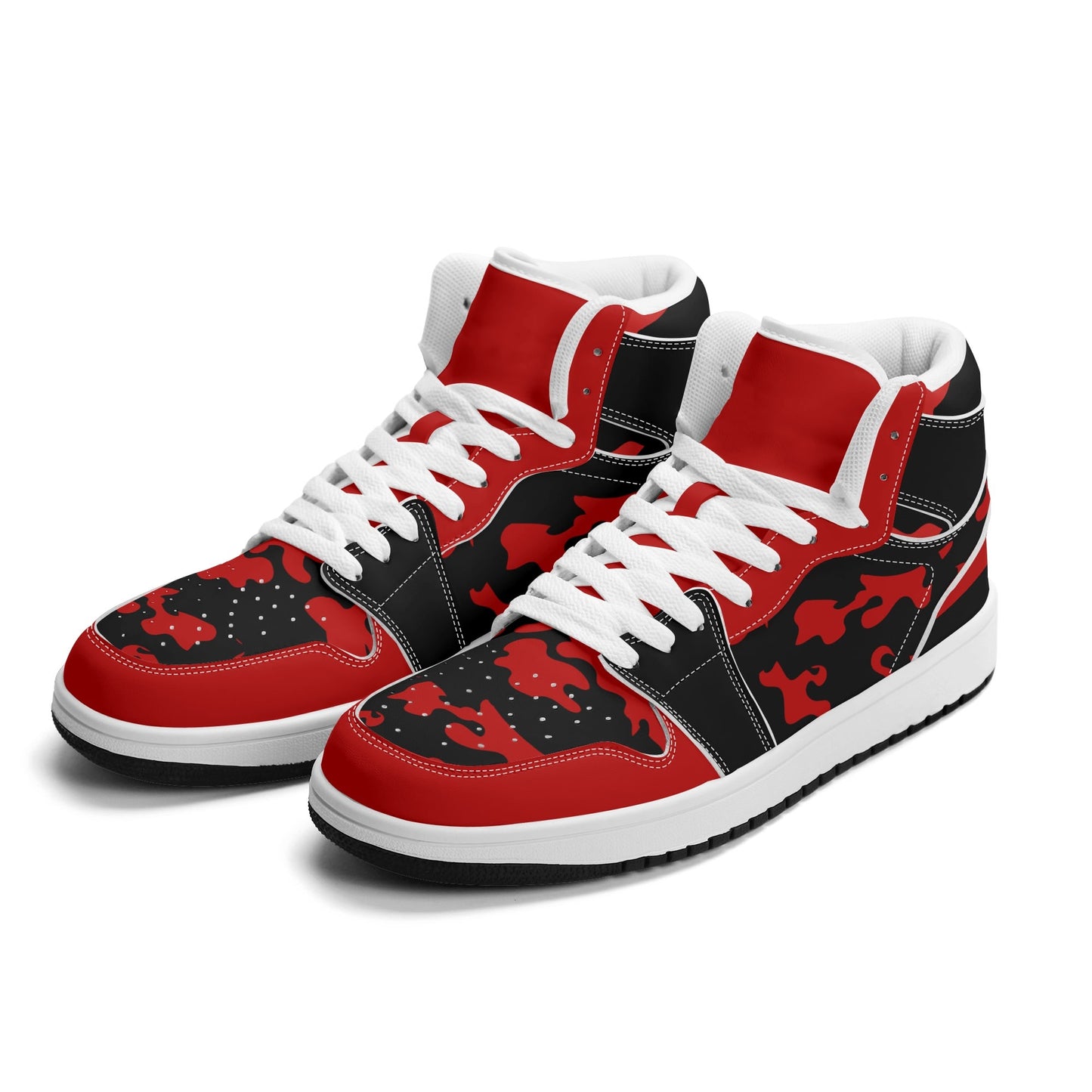 Red & Black Camo Shoes with camo print in black/red colorway