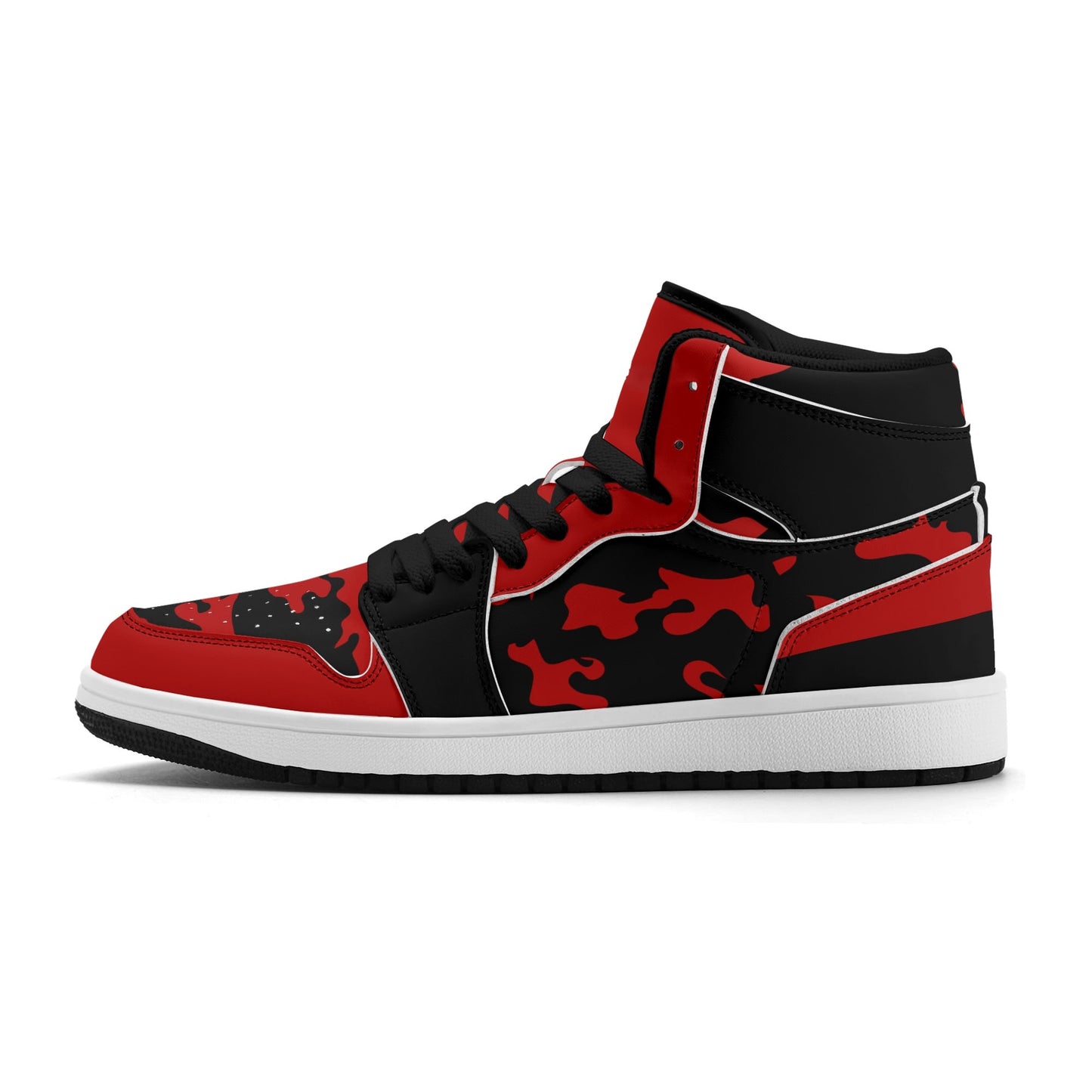 Red & Black Camo Shoes with camo print in black/red colorway